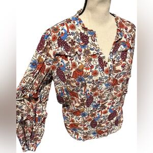 Ann Taylor LOFT Peacock & Floral Boho Top – Size XS